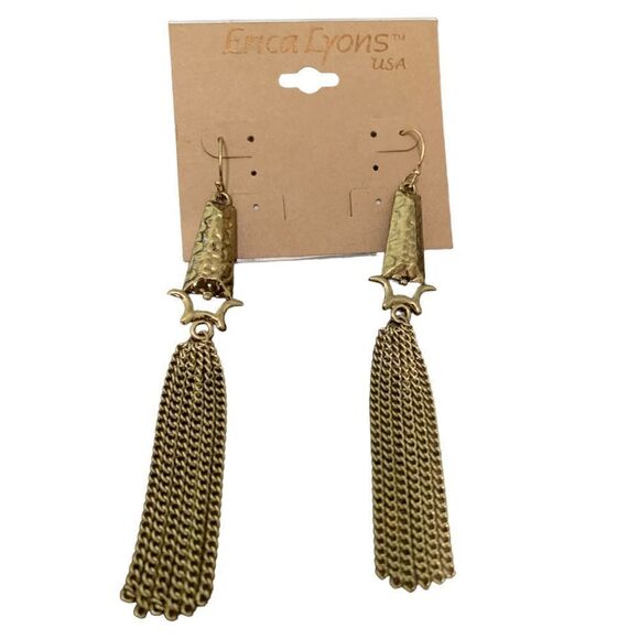 Erica Lyons gold tone tassel earrings.  NWT - Picture 5 of 5